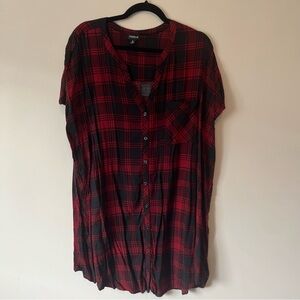 torrid 6 Black and Red Plaid Button-Up Tunic length top